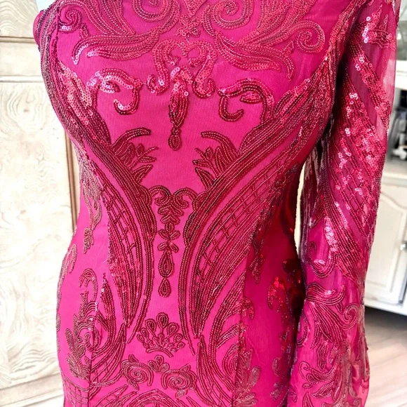 NEW Red Dress, Sequin Dress, Cocktail Dress, One Shoulder, NWOT, Size 0 - Picture 3 of 10
